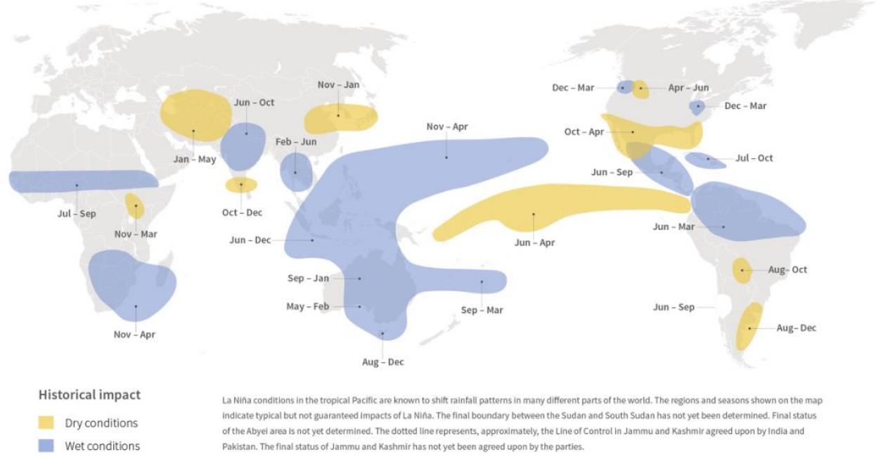 Historical La Niña trends (Figure 1): Highlighted regions predicted to face water scarcity or excessive rainfall during La Niña, reinforcing the importance of providing local solutions.4